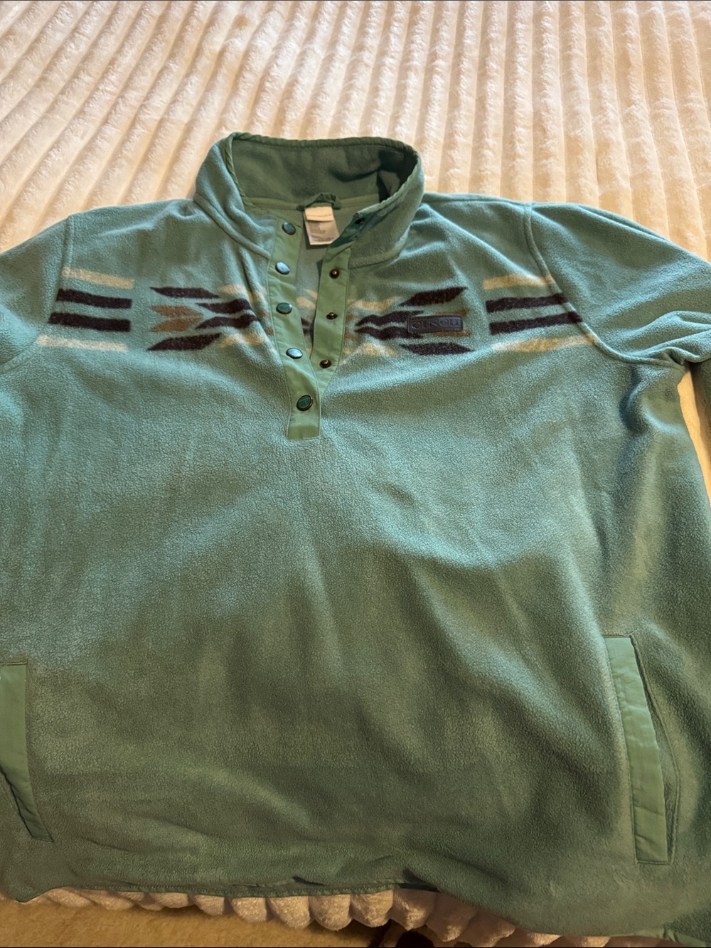 Cinch Teal Snap-Placket Fleece Pullover Sweater